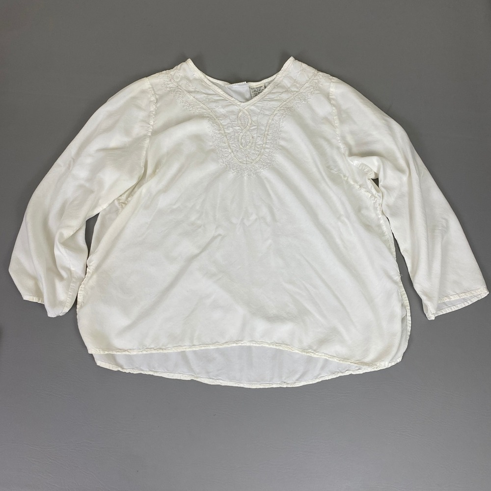 White Stag‎ Blouse Top Women's Plus 18W/20W Arctic White Rayon Embroidered *